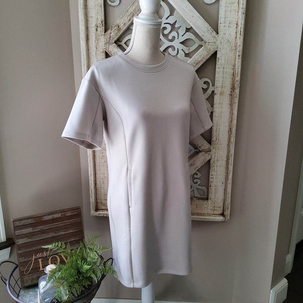 Stylus Silver Gray Scuba Short Sleeve T‑Shirt Mini Dress XS Minimalist Casual